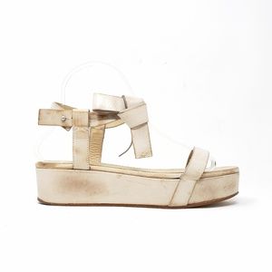 Brunello Cucinelli Beige Leather Platform Sandals